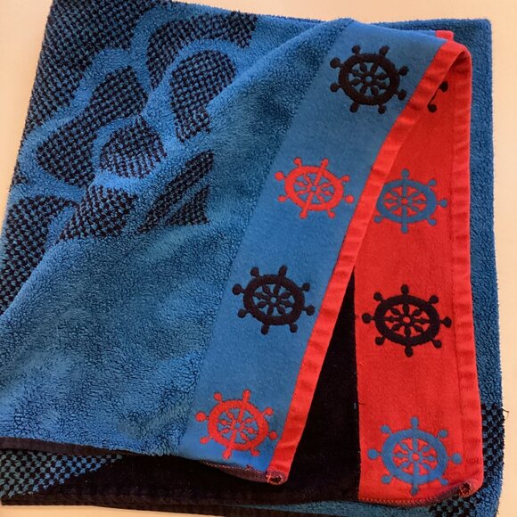 Blue Blue Anchor Bath Time Towel 100% Egyptian Cotton Vacation Beach - Picture 1 of 5